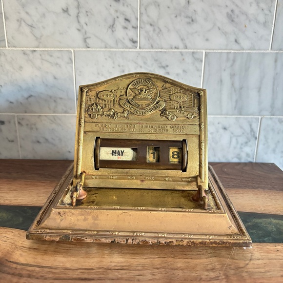 As Is Vintage Embossed Brass Perpetual Desk Calendar - Picture 2 of 16